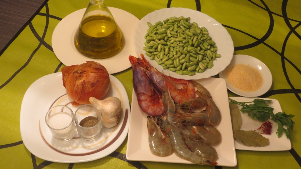 ingredientes de judías verdinas con langostinos y gambón