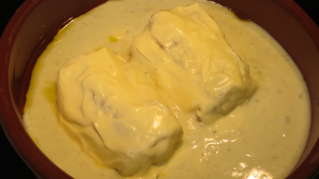 crema de patata incorporada al bacalao